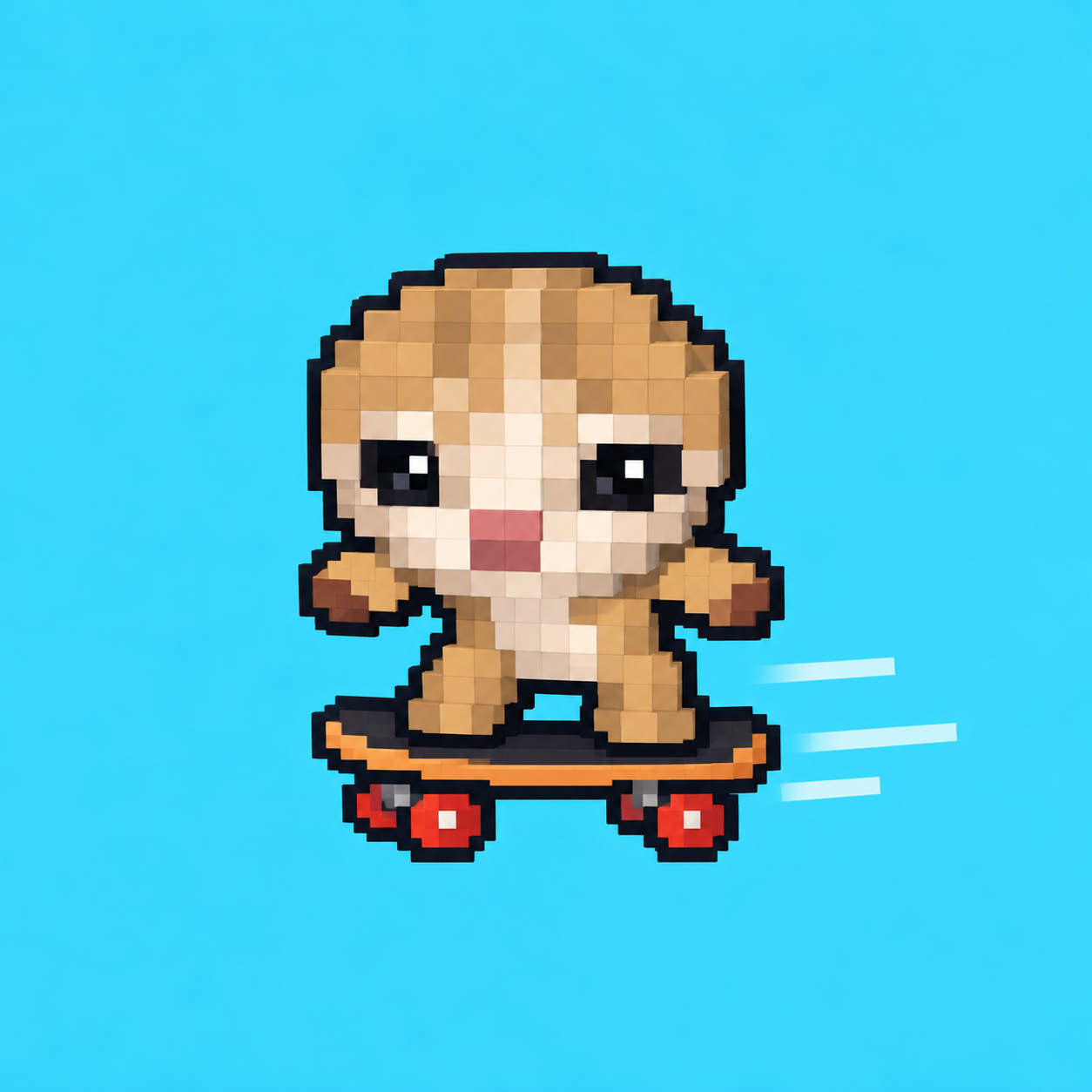 Mini TANK riding a skateboard against a blue background